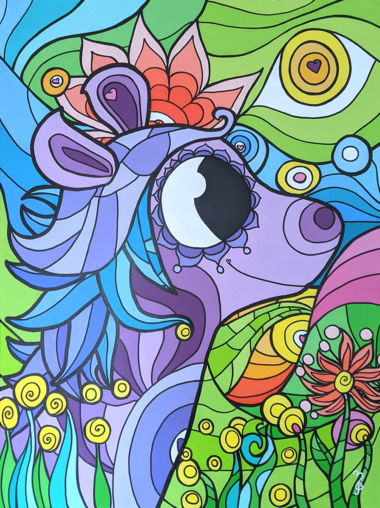 Peinture acrylique créé en collaboration avec PA Lemay. Cheval dans la nature au gré du vent sur la chanson Le temps est bon